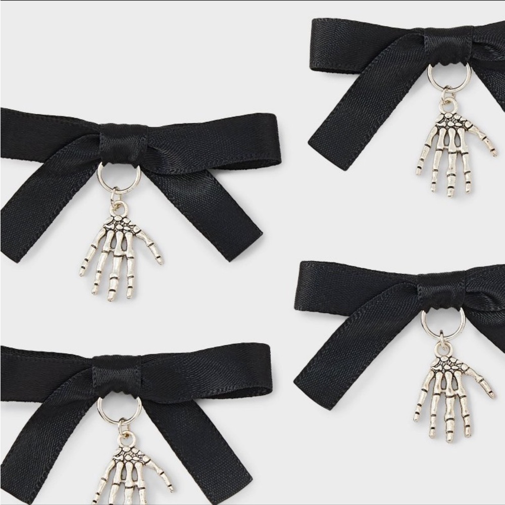 Halloween Black bow with skeleton hands hair clip New